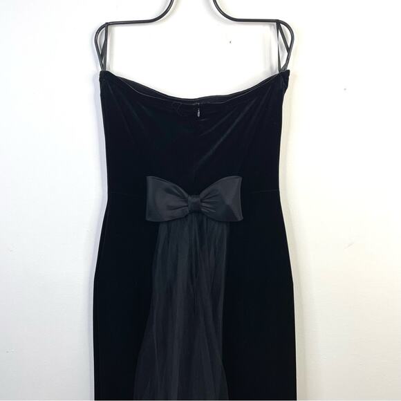 Jessica McClintock Gunne Sax Y2K Black Velvet Strapless Bow Train long dress 11 - Picture 6 of 13